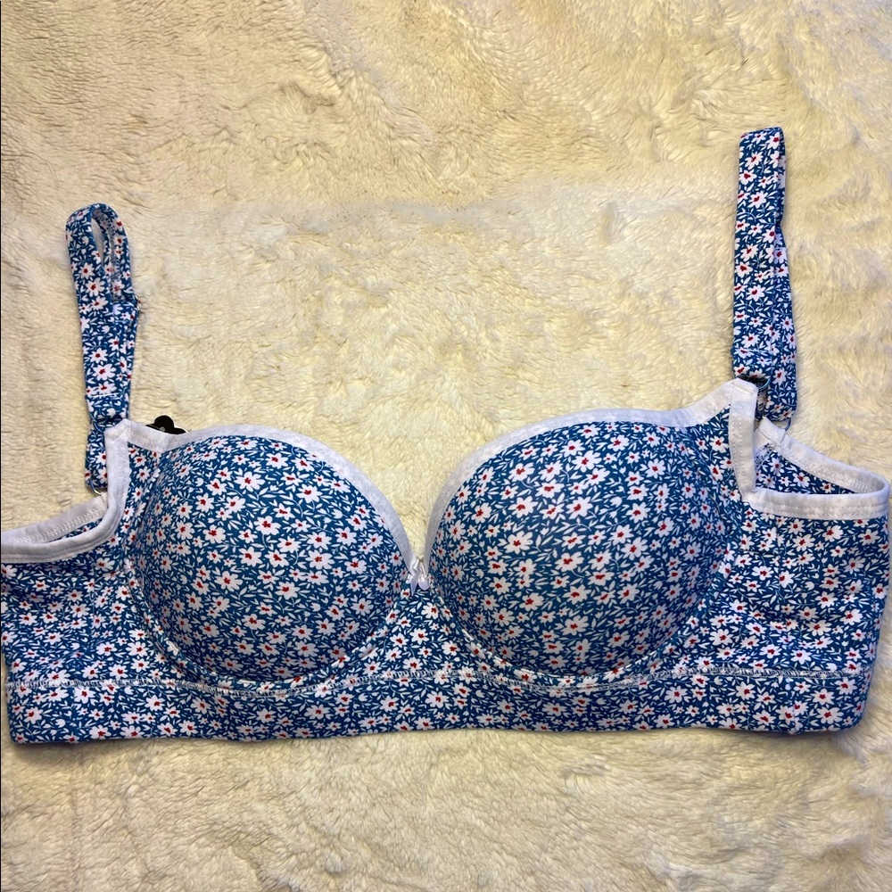 XL plus size blue flower print bra XL BUST 42 USA